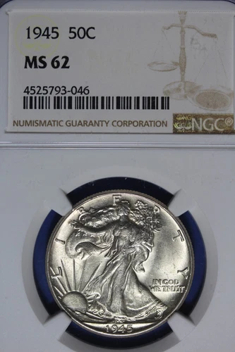 1945 NGC 50C MS62 WALKING LIBERTY HALF DOLLAR #B49480