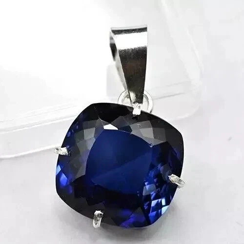 Zaffiro Blu Naturale 25.08 Ct Taglio Cuscino Pendente In Argento 925 Gemma - Immagine 2 di 4
