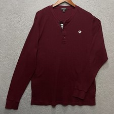 True Religion Henley Long Sleeve Mens 2XL Maroon Cotton Blend Knit Logo Button