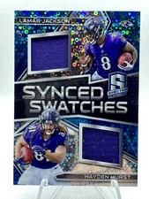 LAMAR JACKSON HAYDEN HURST 2018 Spectra Rookie RC #23 Synced Swatches /75 Ravens