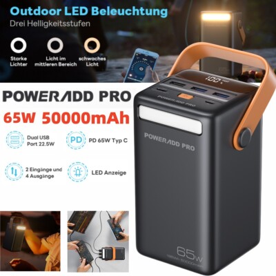 Poweradd Pro Powerbank 65W 50000mAh USB C Externer Akku Tragbare Powerstation