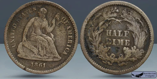 1861 Seated Liberty Half Dime, Fine Condition, Civil War Era Half Dime, C8124