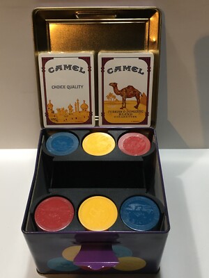 Camel RJR Tobacco Poker TIN Cigarette Advertisement Unused Cards Chips       