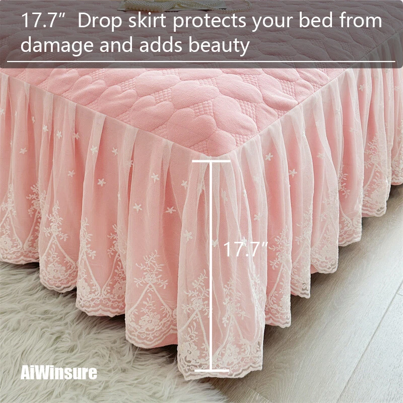 Milk Velvet Lace Bed Skirt Chic Bedspread Queen King Size with 2 Pillow Shams - Image 4 of 4