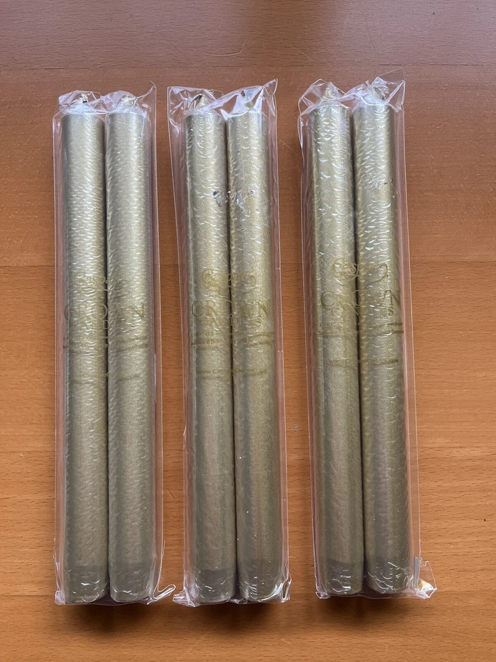 "Juego de 6 velas cónicas doradas metálicas Caspari de 10"" sin perfume sin humo sin goteo" Foto 2 de 4