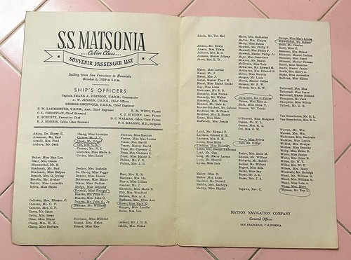 Lot SS Matsonia to Honolulu 1939 Ladies w/Leis Passenger List Race Card Minstrel - Picture 10 of 10