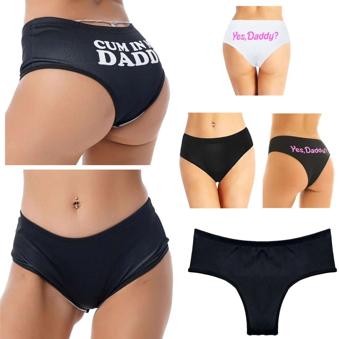 Womens Letter Print Panties Briefs Thongs Yes Daddy Naughty Underwear  Underpants