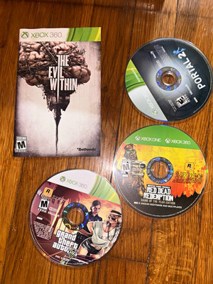 Xbox 360 Action/Adventure Game Lot (4): Evil Within, Portal 2, GTA V, RDR