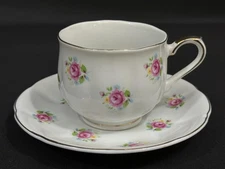 FTD Extra Touch Vintage Porcelain Cup & Saucer Set Pink Roses Gold Trim
