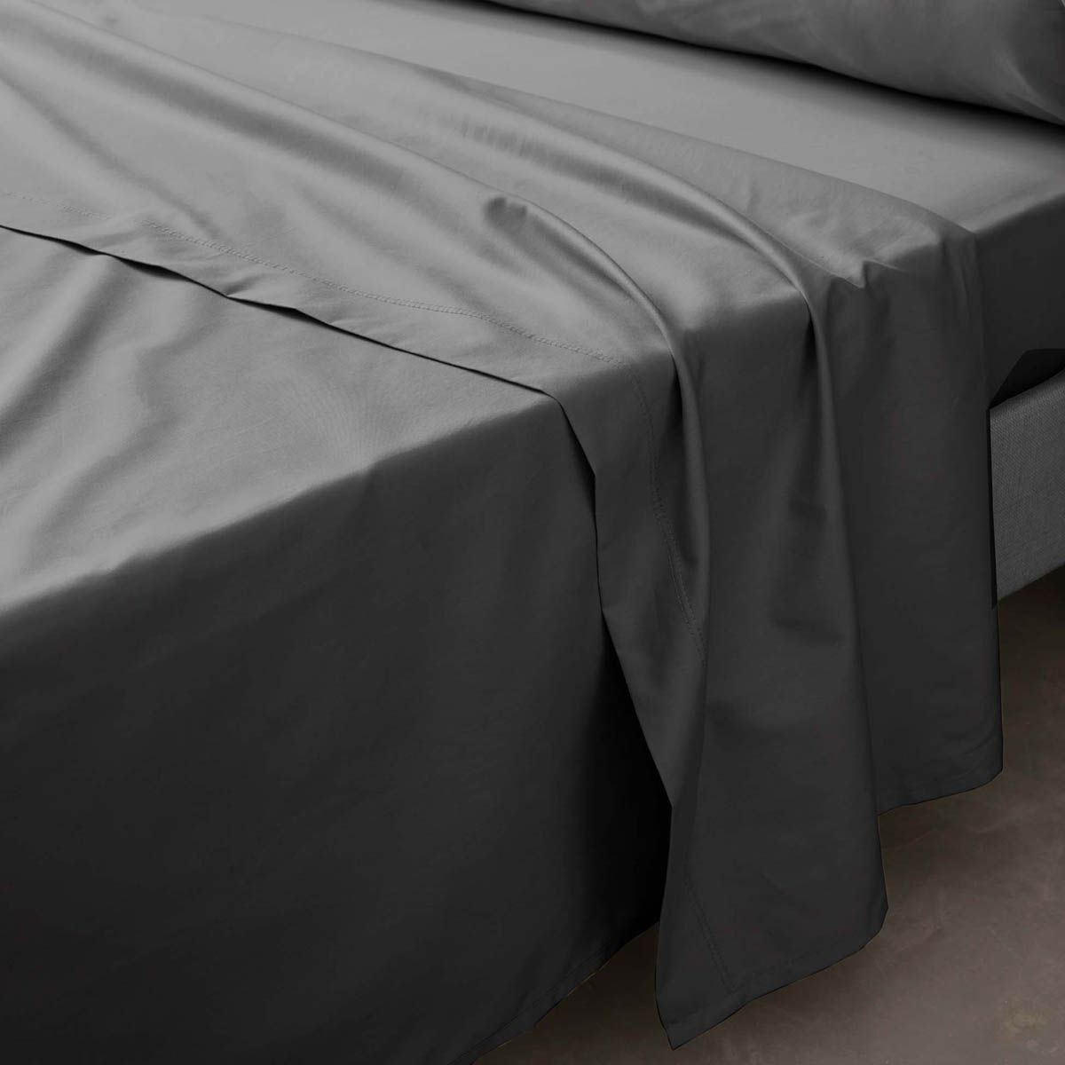 Drap plat percaline 180x290cm gris acier thermorégulateur et anti-bouloche