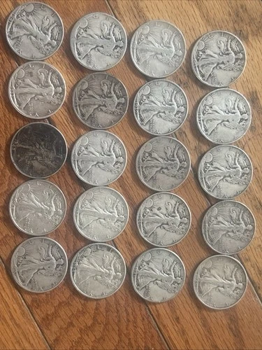 Liberty Walking Half Dollars 20-Coin Roll, 90% Silver