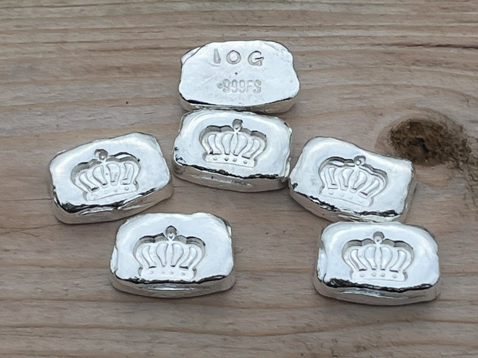 999 Fine Silver Bar 10g Crowncast Silver Logo Bar, Hand Poured Investment Silver
