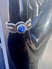 Sterling Silver Vintage Beaded Shank Lapis Stone Ring 9 Boho 4.9 G