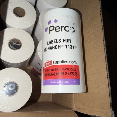 Perco White Pricing Labels for Monarch 1131 Price Gun   8 Sleeves, 64 Rolls
