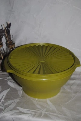 🌟TUPPERWARE Grand Saladier 4,3 L Boite Soleil Couvercle Vert Kaki Ø 25 cm - Photo 1/4