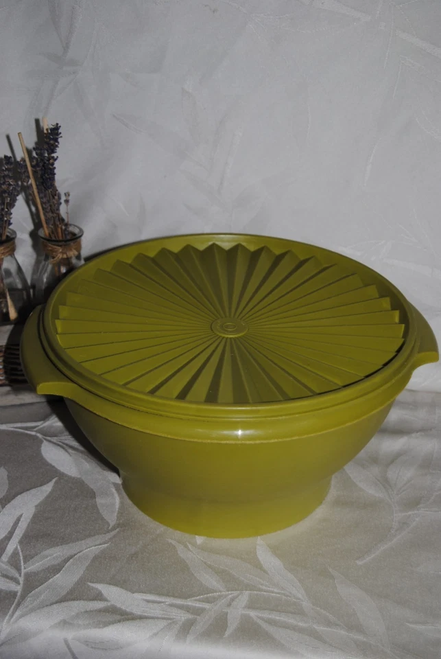 🌟TUPPERWARE Grand Saladier 4,3 L Boite Soleil Couvercle Vert Kaki Ø 25 cm - Photo 1/4