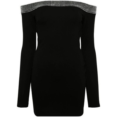 David Koma Women's Crystal-Embellished Off-Shoulder Mini Black Dress Size UK8US4