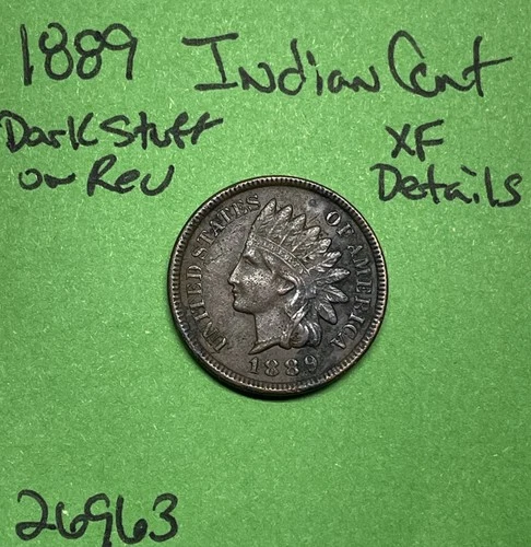 1889 Indian Head Cent / Penny 1c Xf Details Black Substance On Reverse