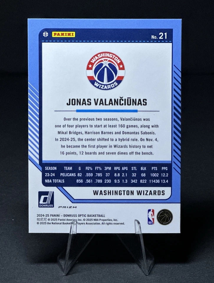 2024-25 Panini Donruss Optic SSP Checkered Board Jonas Valanciunas #21 Wizards - Image 3 of 3