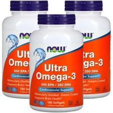 Now Foods, 3 Pack Ultra Omega-3, 500 EPA/250 DHA, 180 Softgels Cardio Support