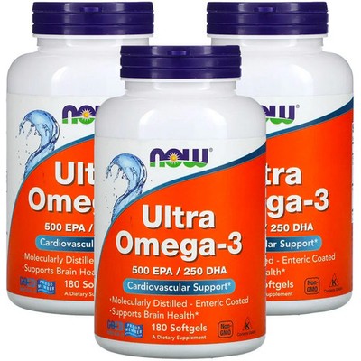 Now Foods, (3 Pack) Ultra Omega-3, 500 EPA/250 DHA, 180 Softgels Cardio Support