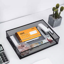 Black 13 In. X 9 In. Metal Mesh Desk Organizer Tray, Large Storage Box for Offic