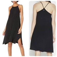 HALSTON HERITAGE Black Silk Shift Dress Medium Cami Dress Side Slit LBD Event