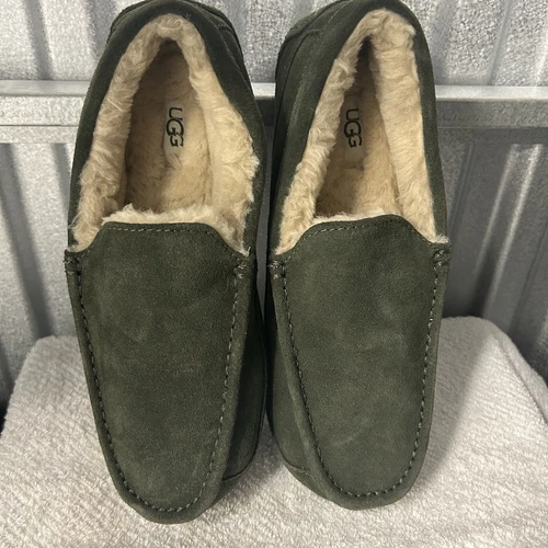 Mocassino pantofole uomo UGG Ascot taglia 8 verde scamosciato foderato pelle di pecora scarpe