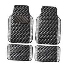 Universal Car Floor Mats with Diamond,Glitter Faux Leather Black Carpet Black 2