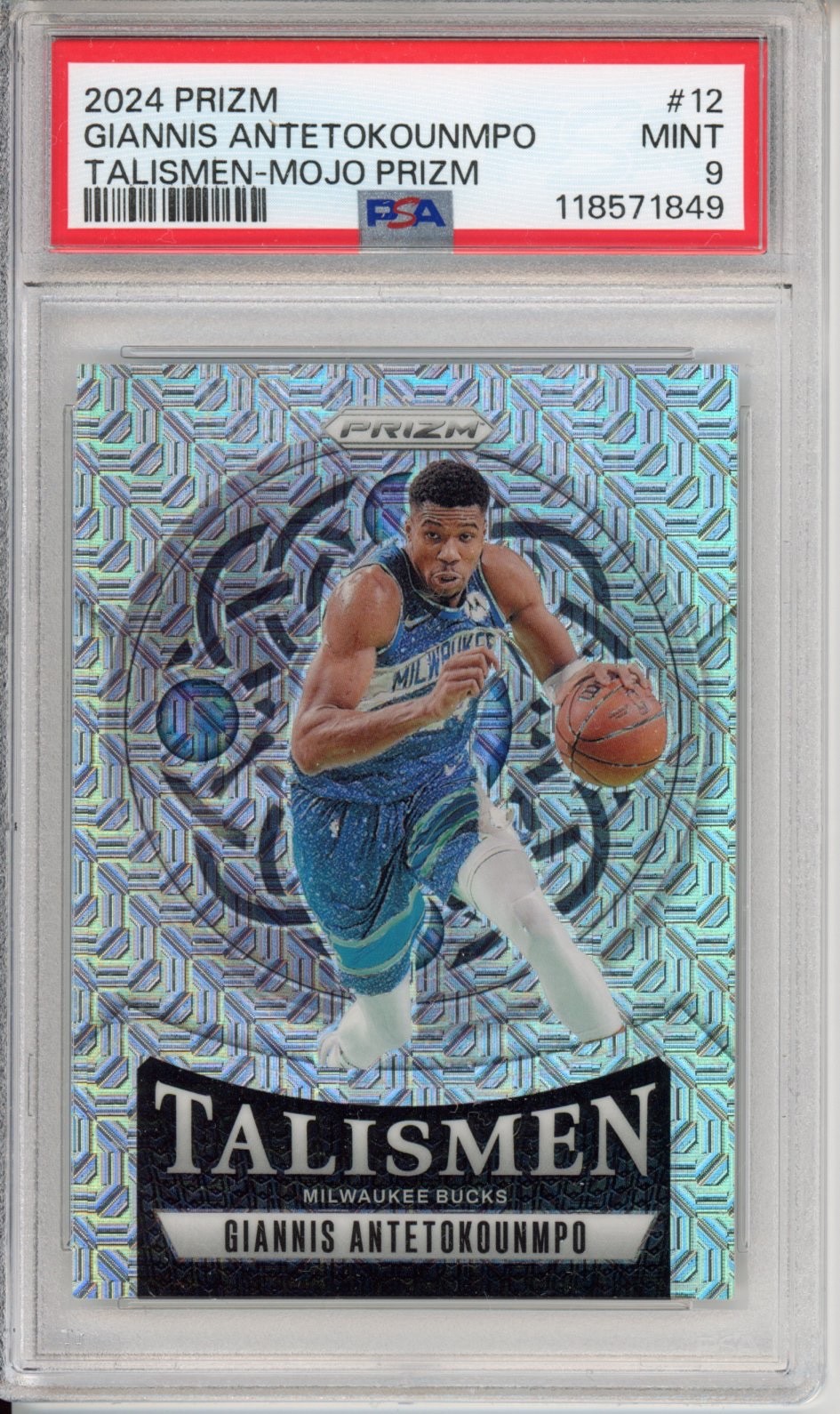 Giannis Antetokounmpo 2024-25 Panini Prizm Talismen Mojo Prizm 25/25 PSA 9