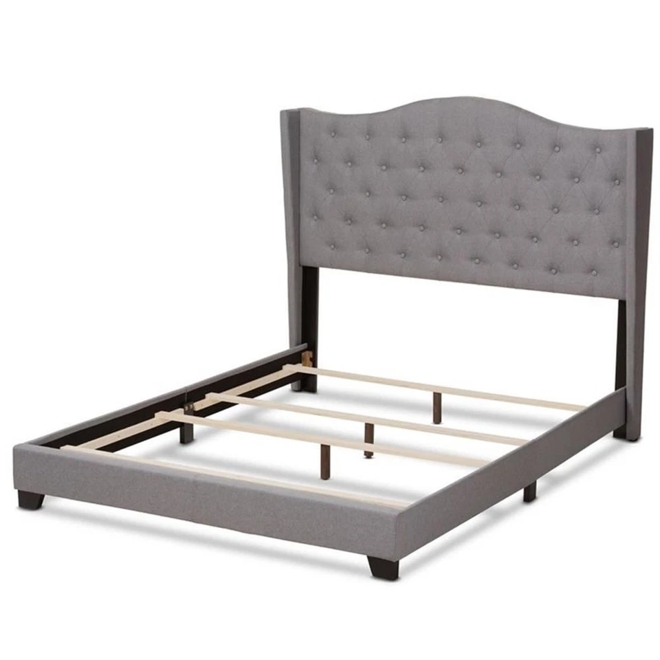 Cama King Size Baxton Studio Alesha de tela acolchada en gris Foto 4 de 4