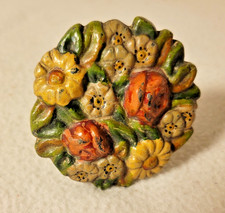 Antique Cast Iron Curtain Tie Back Painted Flower Pattern Drape Tie Back