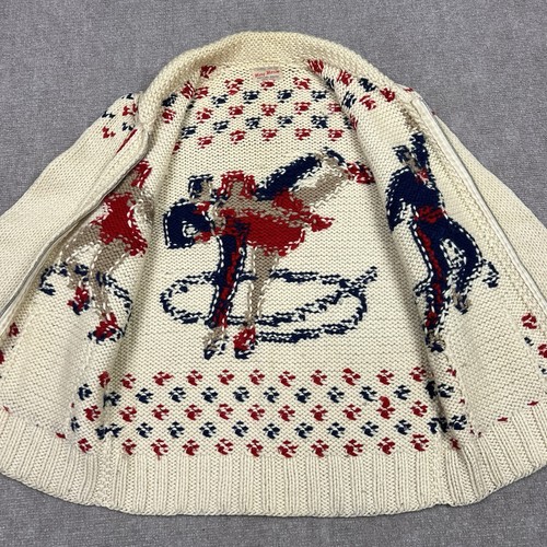 Vintage 40s 50s Mary Maxim Ice Skaters Cowichan Sweater Jacket Wool Women Medium - Picture 5 of 8