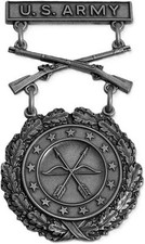 ARMY Excellence in Competion Oxidized Rifle USA Made Military Badge 2 Pins Back