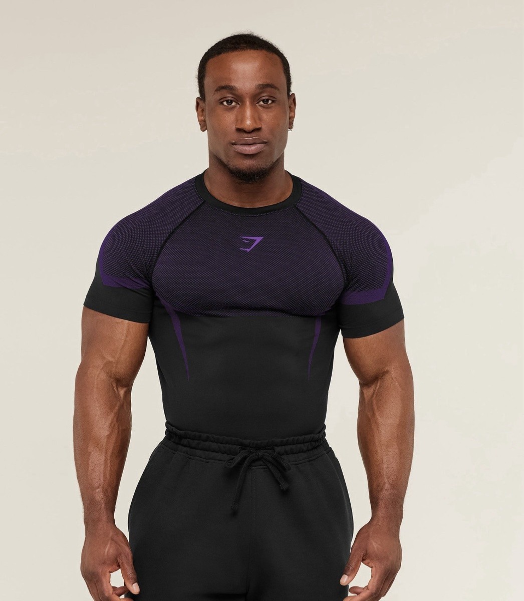 Gymshark Onyx 5.0 Seamless Athletic T-Shirt Black Purple Short