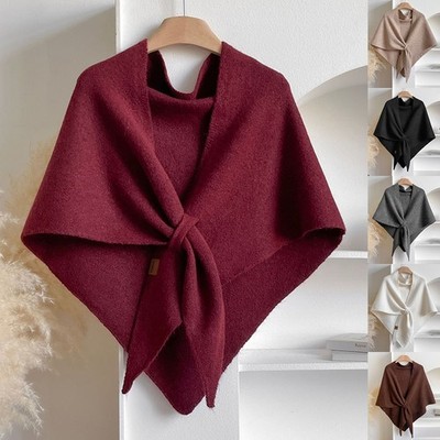 Women's Knitted Warm Shawl Wraps Knitted Pashmina Cape Triangle Scarf Poncho