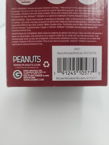 Gemmy Snoopy luftgeblasen aufblasbar 18,9" Weihnachtsakku oder USB - Bild 7 von 12