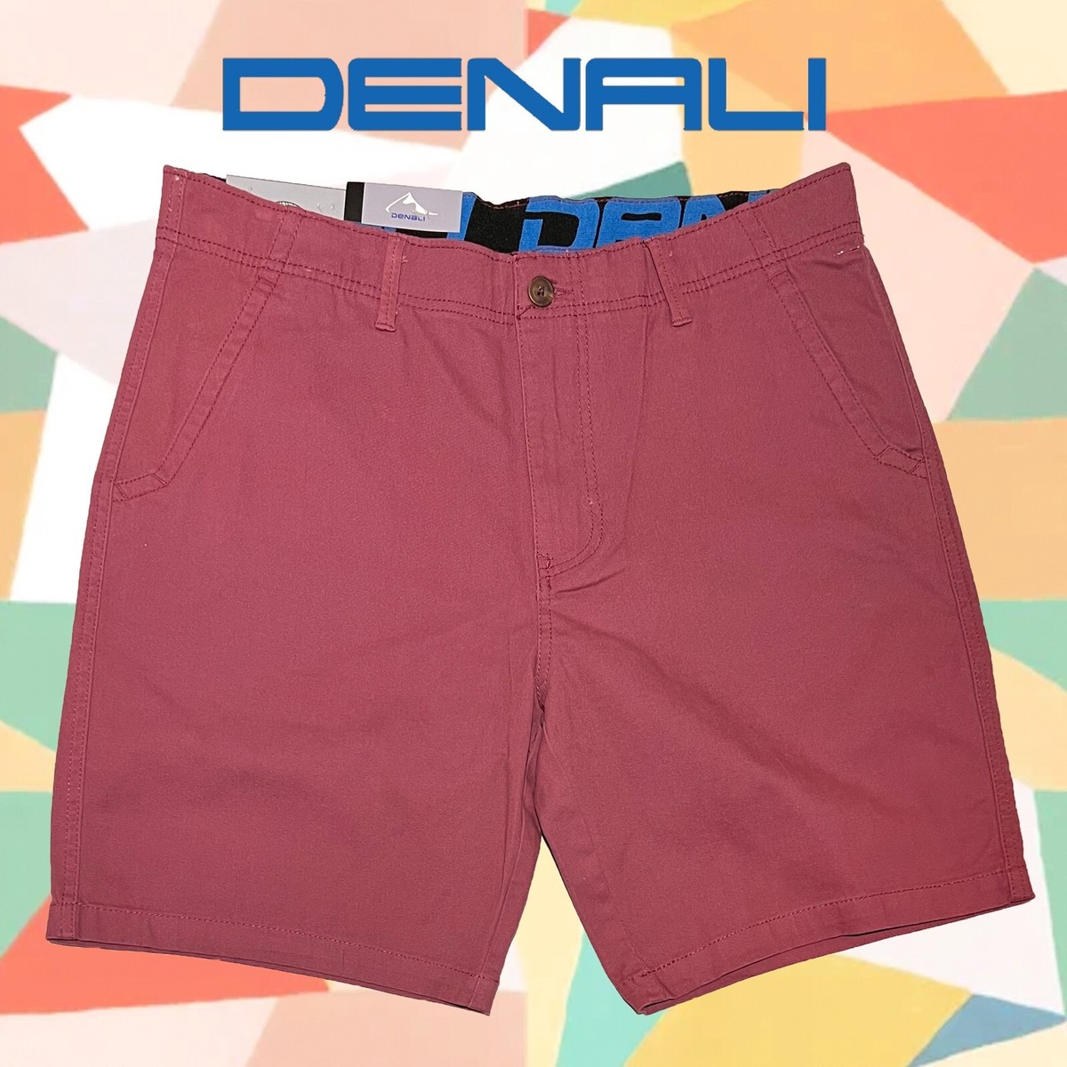 New NWT DENALI Men's Stretch Waist Flat Front Shorts Berry Red All Sizes
