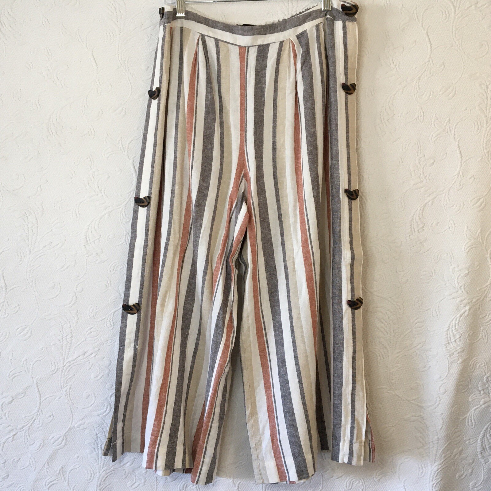 Marc New York Womens Wide Leg Elastic Waist  Crop 55% Linen Pant NO PCKTS Size L