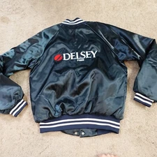 Vintage Delsey Paris Satin Jacket Womens XL Blue Embroidered Nylon Made in USA