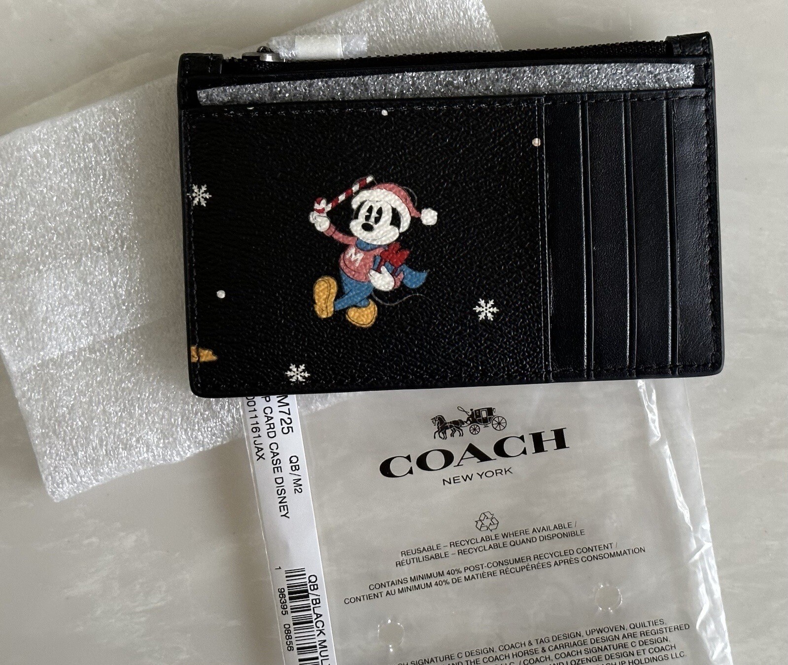 NWT DISNEY X COACH ZIP CARD CASE BLACK/MULTI CM725 image 6