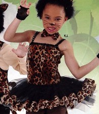Ballet Tap Dance Costume Fuzzy Leopard Print w/ Bowtie Attached Tutu Girls