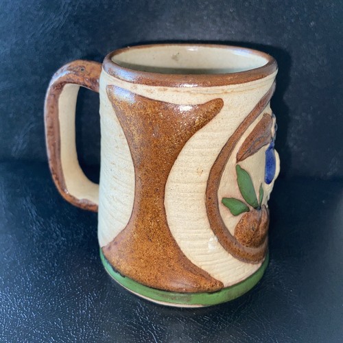 Vintage Tonala Keramik Becher mit Tukan Design glasiert signiert mexikanisch - Bild 9 von 12