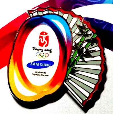 ON CARD ...2008 BEIJING ''SAMSUNG FAN'' OLYMPIC GAMES PIN BADGE 2024 PARIS