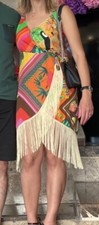 ANTHROPOLOGIE FARM RIO Palila Fringe Midi Dress XS Tropical Print Great condirio
