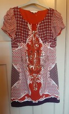 RJR ROCHA JOHN ROCHA red pink white tunic shift dress gold sequins beads UK 12