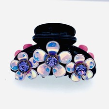 HANDMADE ACRYLIC FLOWER HAIR CLAW JAW CLIP made with SWAROVSKI CRYSTAL Purple