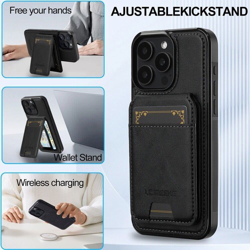 Für iPhone 16 15 14 13 12 11 XS XR 78 SE Magnet Hülle mit MagSafe Leder Wallet - Bild 11 von 78