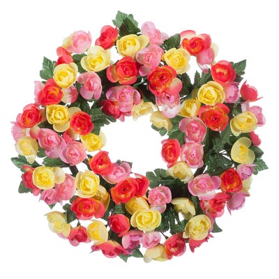 Colorful Begonia Wreath by OakRidge , 15  Diameter, Silk Floral Home Décor
