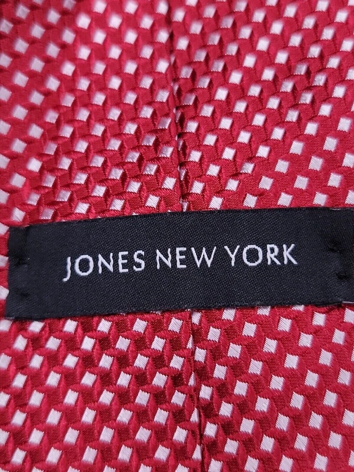 Jones New York 男式正式领带 57 英寸 Lx3.25 英寸宽红色/银色领带 — 第 3/4 张图片